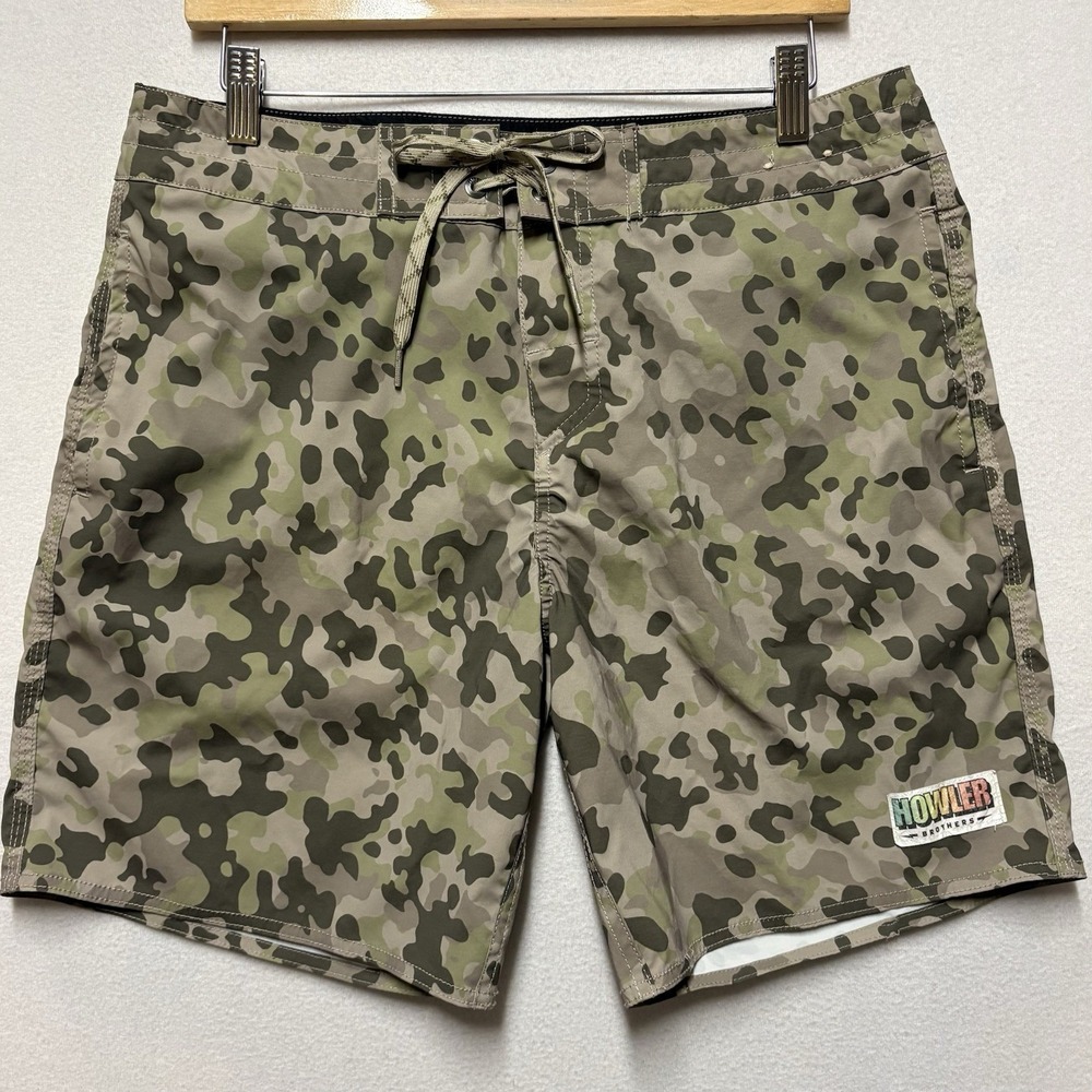 Howler Brothers Boardshorts Mens 32 Camo Heed The Call Swim Trunks Orange Pocket